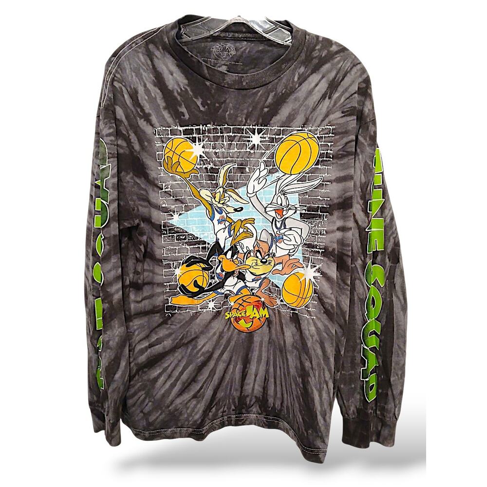 Space Jam Movie Looney Tunes T-Shirt Men's Sz L Gray Tie Dye Sleeves Hippie Boho